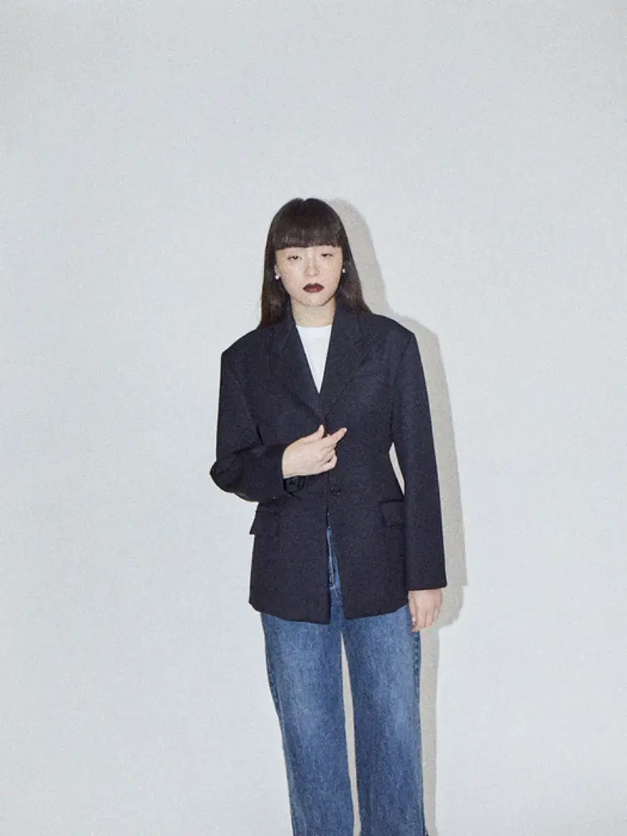 디애퍼처 50s lady wool jacket navy(택,단추O)